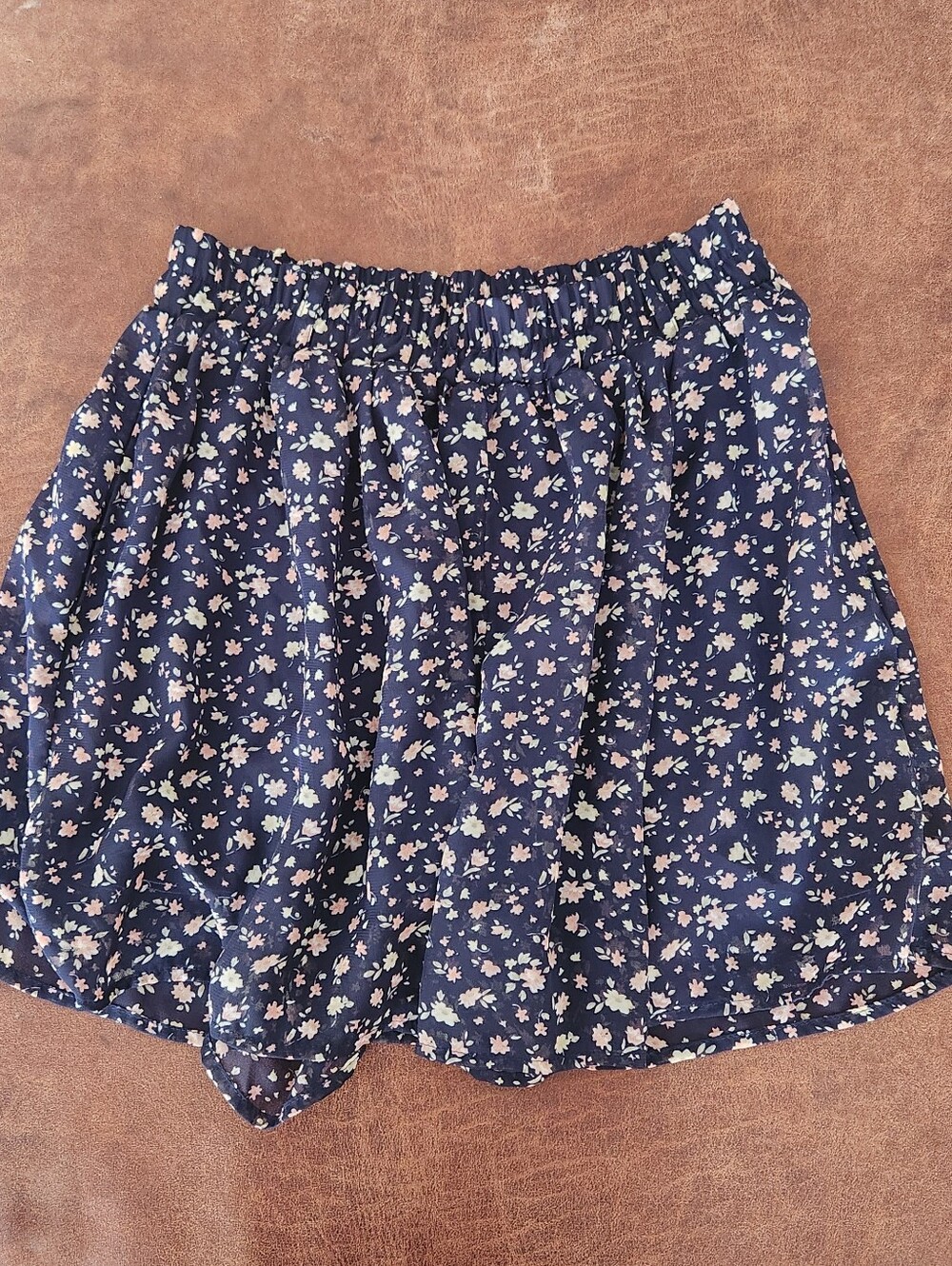 Navy Floral Elastic Waist Shorts- Women